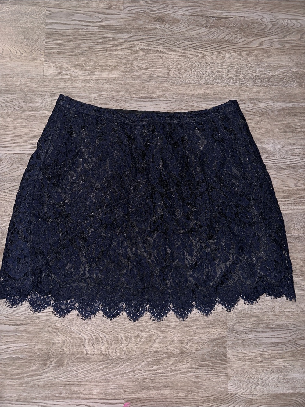 J. Crew Navy Lace Mini Skirt with Scalloped Hem